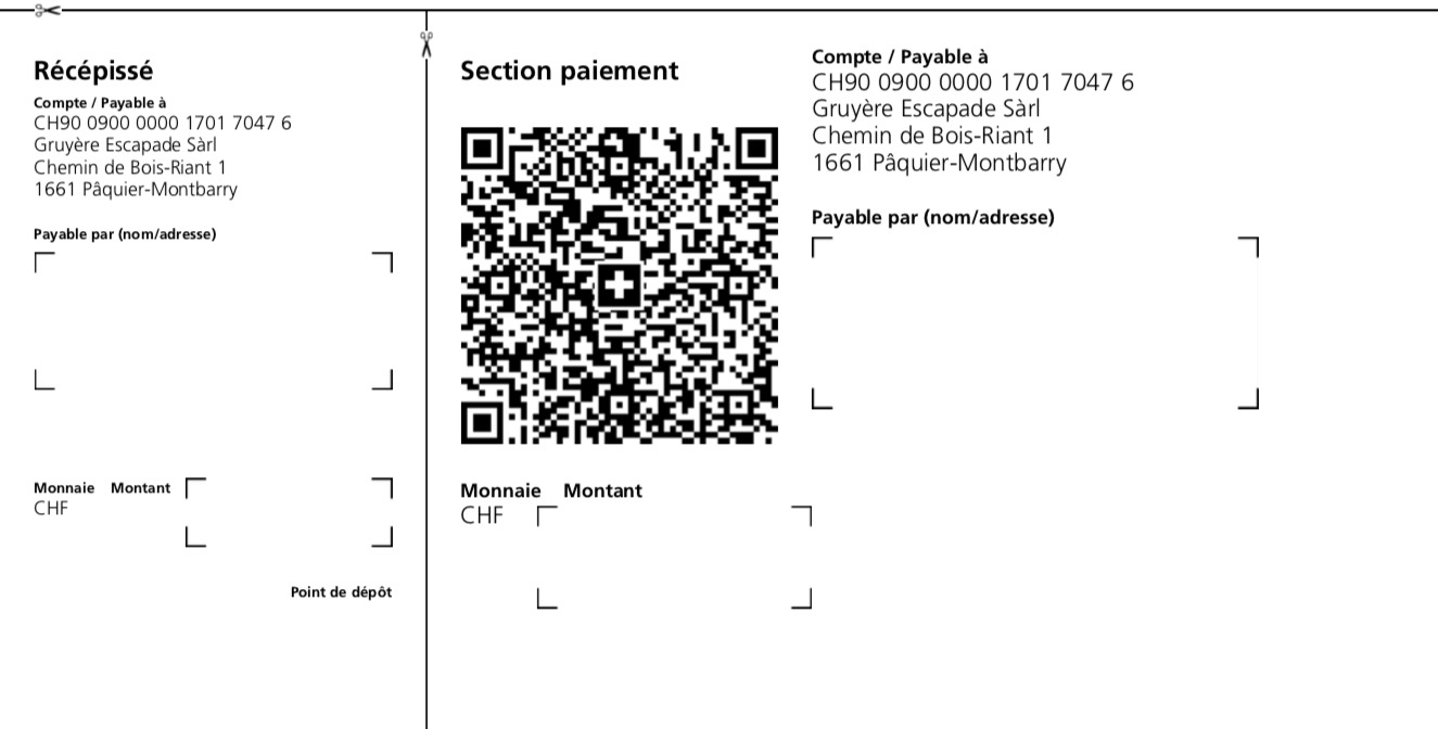 Bulletin de versement Gruyère Escapade